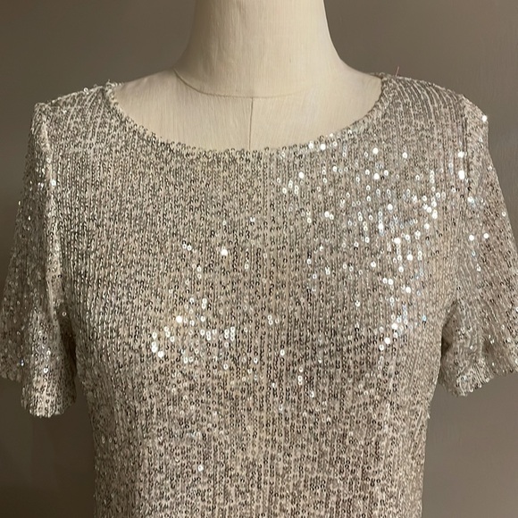 7 for All Mankind women’s FULL silver sequins T shirt mini dress formal slip on - Picture 3 of 13